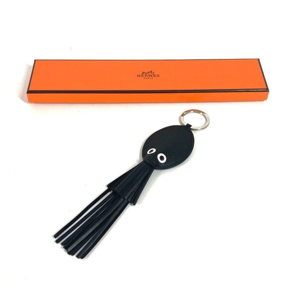 HERMES Poulpe Charm Bag Charm Key Ring Key Holder Leather Black Unused - Picture 6 of 13